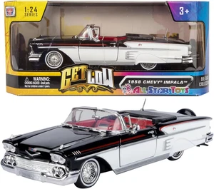 1958 Chevy Impala Cabrio Lowrider schwarz-weiß mit roter Innenausstattung Get Low - Bild 1 von 8