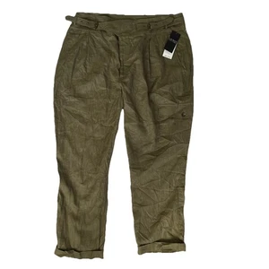 Ralph Lauren 100% Linen Pants Women's Size 16 Green Cargo Pocket Buckle Pleat - Picture 1 of 7