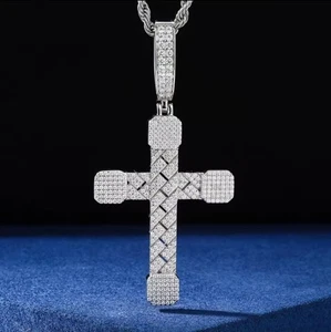 2.5ct Moissanite Miami Cuban Cross Iced Pendant 925 Sterling Silver GRA - Picture 1 of 11