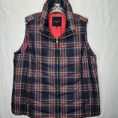 Talbots Puffer Red & Navy Plaid  80% Down Full Zip Vest Sz Plus 1X Winter C03 - Image 1 of 4
