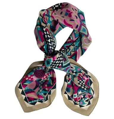 Bufanda para mujer Missoni 100 % seda LUJO arte geométrico multicolor en muy buen estado Foto 1 de 4