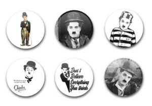 25 mm 1" ZOLL KNOPFABZEICHEN x6 CHARLIE CHAPLIN - Bild 1 von 1