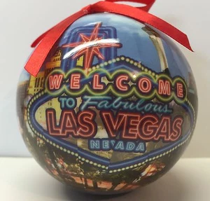 Las Vegas Sign Strip Hotels Christmas Tree Ball Ornament Holiday Neon Blue - Picture 1 of 1