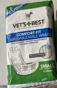 Sz S Vet's Best Comfort Fit Male Dog Diapers Absorbent Male 12 x2 Wraps 2 packs - Picture 1 of 4