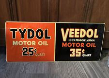TYDOL VEEDOL MOTOR OIL EMBOSSED METAL Porcelain SIGN Pennsylvania 23.5