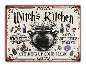 " Witches Kitchen " Magical Metal Sign Cooking Black Stirring Pot Cauldron - Picture 1 of 2