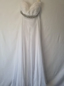 iModa White Ruched Crystal Sequin Beaded Sweetheart Flowy Wedding Dress - Picture 1 of 13