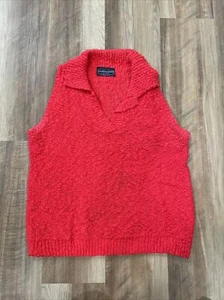 Vintage 80s 90s Sleeveless Knit Top SZ MED Collared V-Neck Red Made in USA - Picture 1 of 11