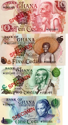 Ghana SPECIMEN Set P-13 to P-16 1-2-5-10 Cedis Banknotes - Image 1 of 2