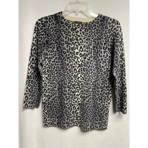Talbots 100% pure cashmere animal print gray black sweater Women’s Size S - Picture 1 of 5