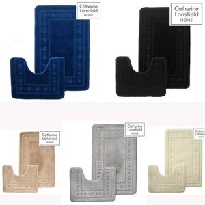 Catherine Lansfield Armoni Plain Border 2pc Bath Set - Bath Mat and Pedestal Mat - Picture 1 of 6