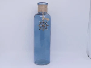 Glas Vase mit Tau und Steuerrad blaue maritime Flasche Dekoration - Bild 1 von 5