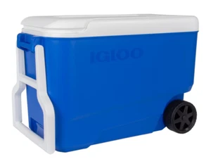 ICE CHEST PULL COOLER 38 QT Hard-Sided Rolling with Wheels, Blue - Picture 1 of 11