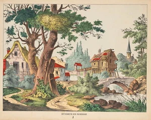 SCHOLZ (19th century) after Beyer (*1826), background to the fishing village. Paper Theatre, - Picture 1 of 5