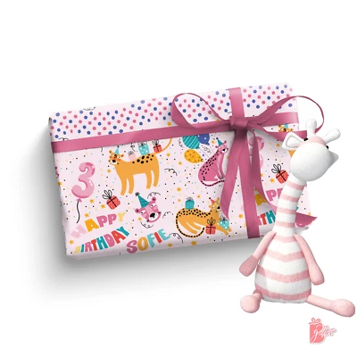 Name Personalized wrapping paper Custom Jungle Leopard Party Cute cat gift paper - Image 1 of 4