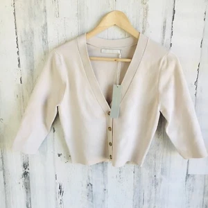 NWT $268 One Grey Day Cropped Cardigan Grandpa V-Neck Light Beige M - Picture 1 of 11