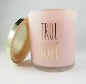 Rae Dunn Pink Gold "TRUE LOVE" Currant Rose Glass Scented Candle 10.5oz w/ Lid - Picture 1 of 6