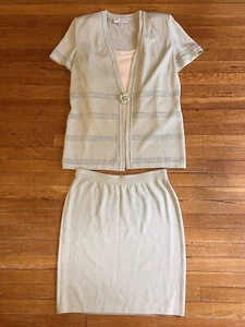 St John Collection By Marie Gray 3 Piece Sweater Skirt Suit Set Women's 8 Green - Picture 1 of 22