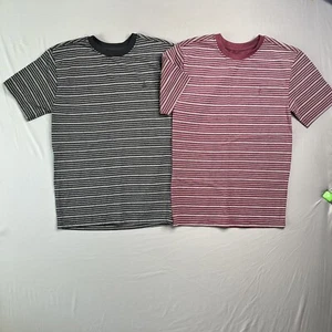 Volcom T Shirt Lot (2) Boy's Large (14) Black Red Striped Three Storie Crew SS - Picture 1 of 21