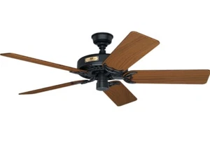 HUNTER 52" CAST IRON BLACK TEAK BLADE INDOOR OUTDOOR DAMP Ceiling Fan - Picture 1 of 2