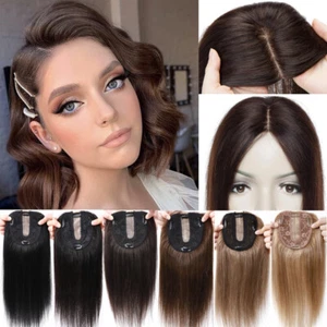 Peluquería de cabello humano 130% Remy con clip pieza superior tupé extensión top top toupper mujer L - Imagen 1 de 19