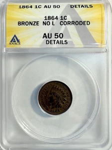1864 Bronze, No L INDIAN Cent - ANACS VF 30 “Details” - Just Graded /New Holder - Picture 1 of 4