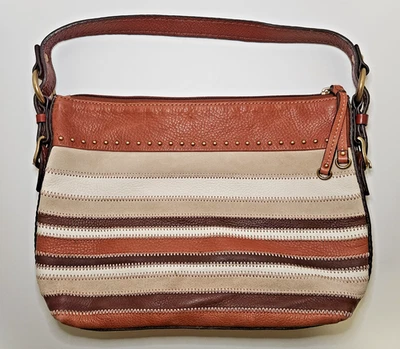 Bolso Hobo De Colección Fossil Patchwork Cuero Tachonado y Gamuza Serape Rayas Multicolor Foto 1 de 4