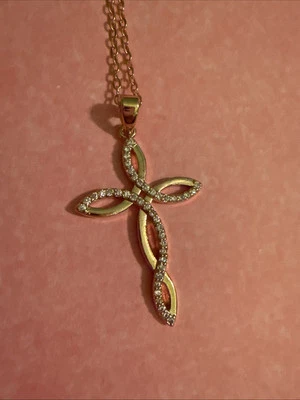 Colar pingente cruz de cobre moda simples com gema falsa incrustada  - Imagem 1 de 4