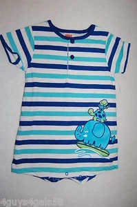 Toddler Boys Bodysuit FISHER PRICE Aqua Blue Stripe ELEPHANT 6-9 Mo SUMMER - Picture 1 of 1