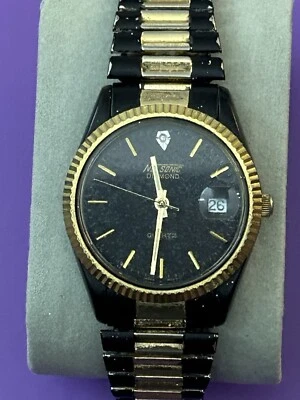 Reloj de cuarzo Nelsonic de colección con esfera negra correa en tono negro y dorado - Vendedor de EE. UU. Foto 1 de 4