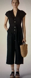 WHISTLES Washed Black Linen SANA Jumpsuit 8 or 10 or 12 100% Linen crop - Picture 1 of 6