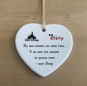 Walt Disney Dreams Come True Quote Ceramic Heart Shape Plaque Gift Sign cr6 - Picture 1 of 5