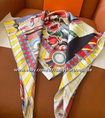 Sallys Heavy 18 Momme Twill Silk Wrap Scarf Stable Print Double Face Shawl 35" - Image 1 of 4