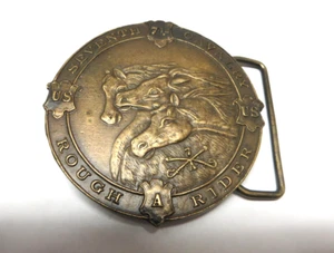 Vintage Seventh Calvery Rough Riders A-132 Round Brass Belt Buckle Horses - Picture 1 of 6