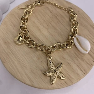 Kopen Australia | Gold Plated Cowrie Shell Starfish Charm Chunky Chain Bracelet - Picture 1 of 8