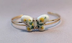 AVON BURST OF SPRING Ceramic Butterfly Bangle Gold Tone Bracelet 1978 VTG HTF - Picture 1 of 10
