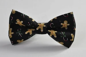 Gingerbread Black Xmas Christmas Bow tie bowtie + Tan Brown Elasitc Suspenders - Picture 1 of 18