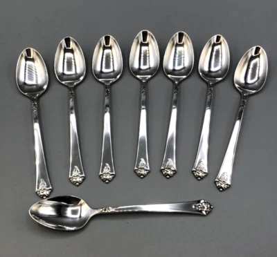 Castle Rose by Royal Crest Sterling Silver set of 8 Demitasse Spoons 4 1/8" - Image 1 of 3