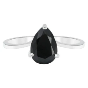 Natural Black Diamond Pear Shape 4.15Ct Solitaire Ring In 925 Sterling Silver - Picture 1 of 4
