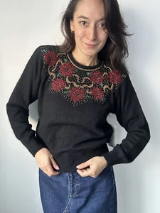 Womens Black Sweater Karen Scott New Vintage Silk Angora Size M - Picture 1 of 9