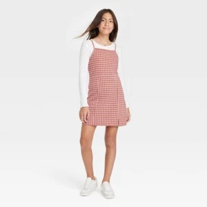 Girls' 2 For 1 Knit Slip Dress - art class Brown/Pink S - Picture 1 of 1