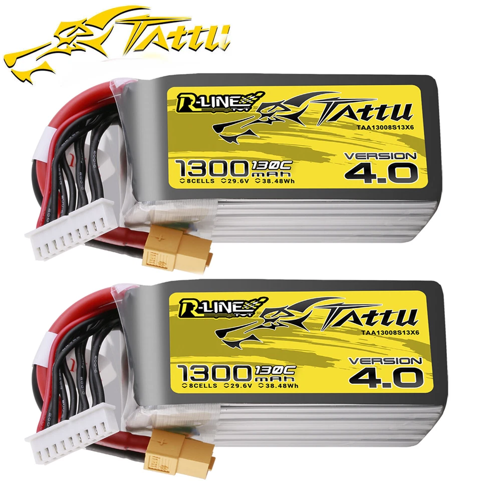 2X Tattu R-Line 1300mAh 130C 29.6V 8S Lipo Battery XT60 For FPV RC Helicopters - Image 1 of 4