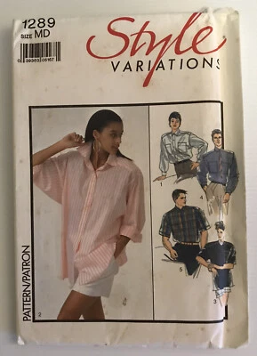 Style 1289 Vintage 80s Sewing Pattern Misses & Men's Unisex Shirts Size: MEDIUM - Image 1 of 4