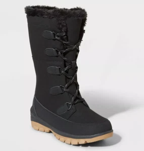 Women's Carla Tall Winter Boots Universal Thread Jet Black WATERPROOF SIZE 6-11 - Picture 1 of 4