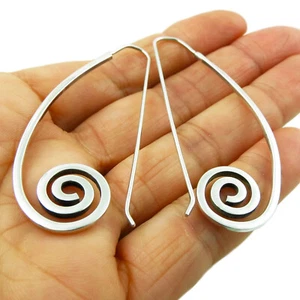 925 Sterling Silver Threader Earrings Long Heavy Spiral Coiled Drops for Women - Picture 1 of 5