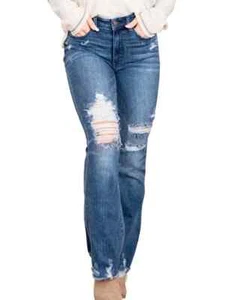 Jeans Judy Azul Ajustados Bootcut Talla 31 Índigo Oscuro Elastizados Bota Deshilachada - Imagen 1 de 15