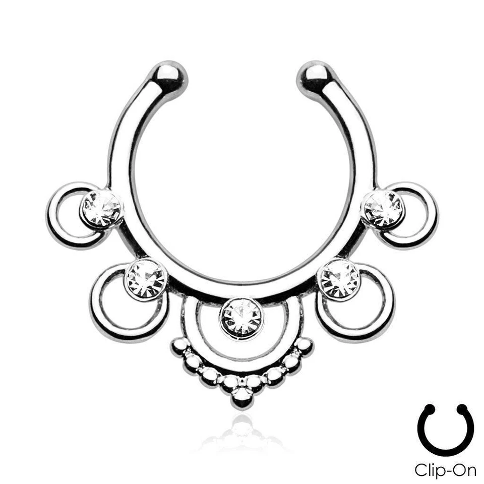 Clip en falso tabique clicker sin perforación nariz anillo aro transparente circonita cúbica Foto 1 de 1