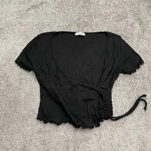 Haley & June Wrap Ruched Top Girls teens Large Black Short Sleeve Knitted Casual - Picture 1 of 9