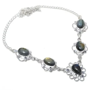 Labradorite Gemstone Handmade 925 Sterling silver Jewelry Necklace Size 18" - Picture 1 of 1