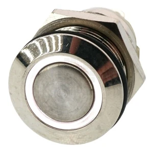 12mm Threaded Metal Pushbutton, Momentary, White LED, 12-24VDC, IP65, SPST - Picture 1 of 12